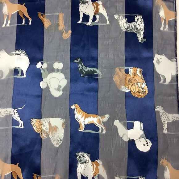 Dog Lover Scarf Blue Many Breeds Made in Korea 100% Polyester 13.5 x 56" Chiffon - Picture 5 of 5